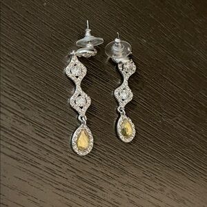Dazzling Silver and Yellow Teardrop Earrings